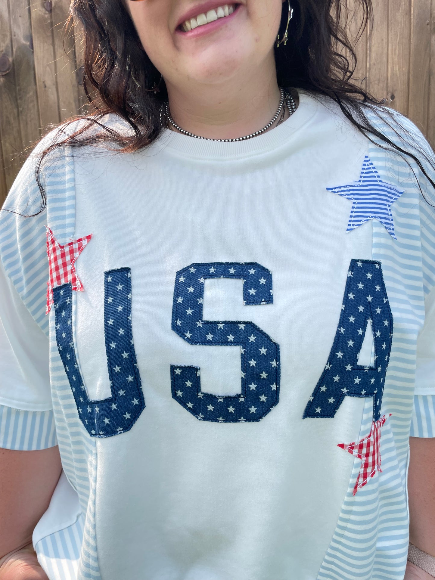 USA Patchwork Oversized Knit Top