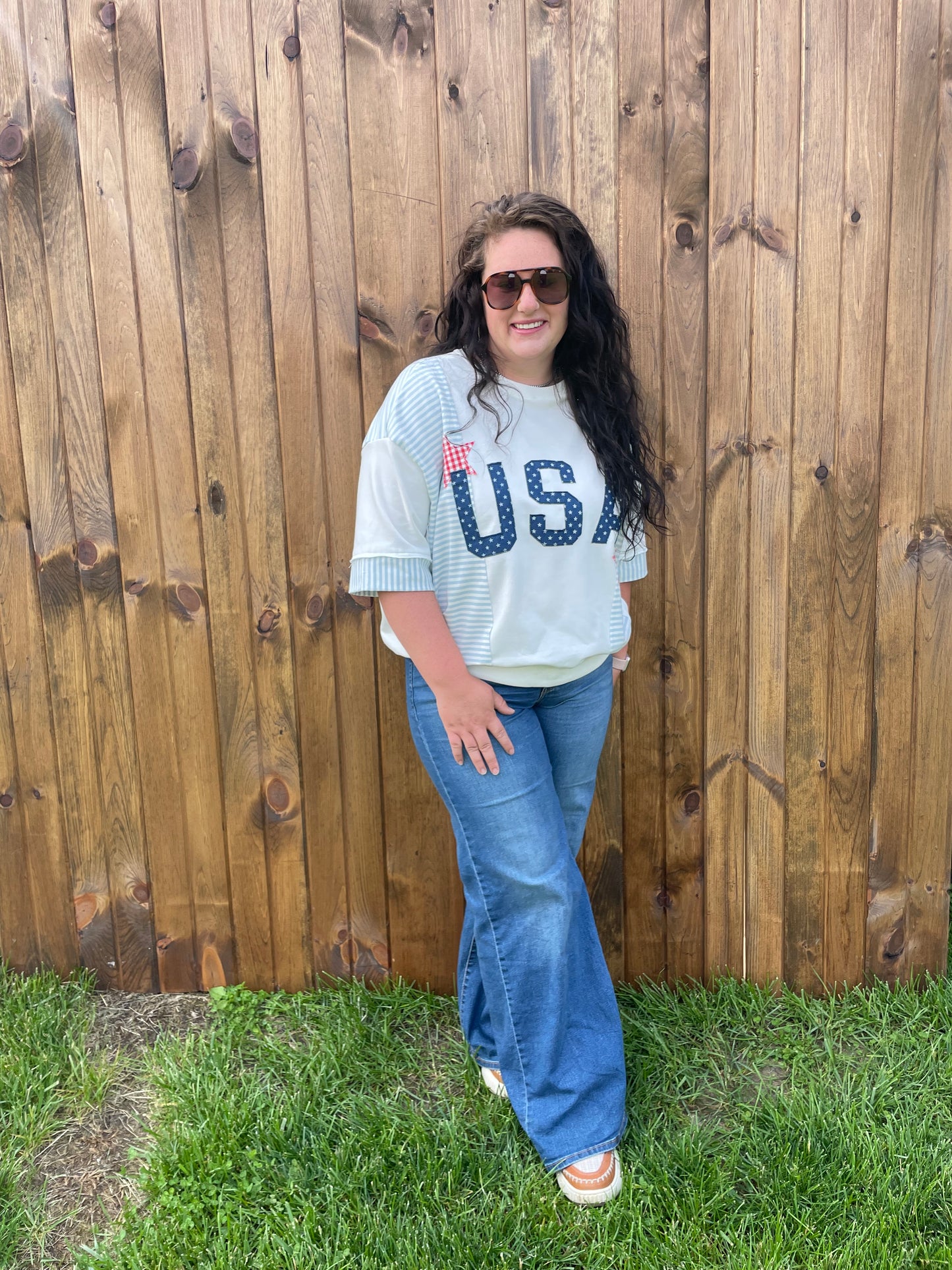 USA Patchwork Oversized Knit Top