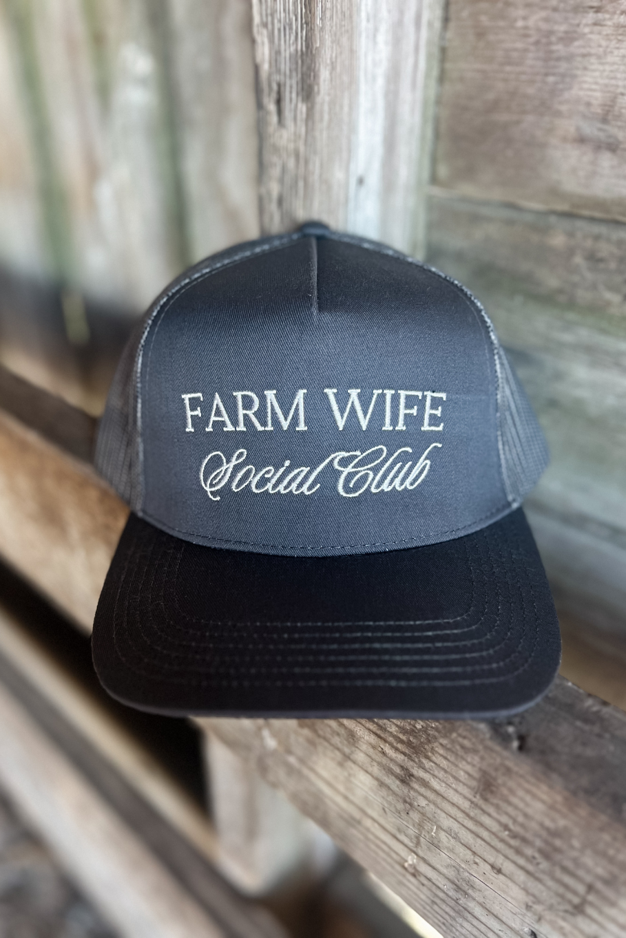 Farm Wife Social Club Trucker Hat with Mesh Back - Dark Gray