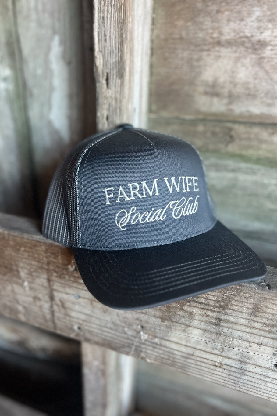 Farm Wife Social Club Trucker Hat with Mesh Back - Dark Gray