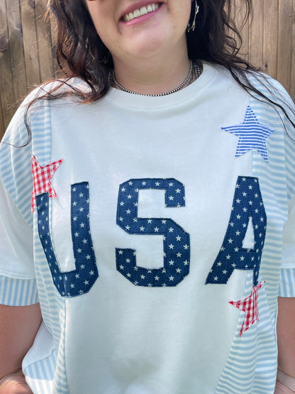 USA Patchwork Oversized Knit Top