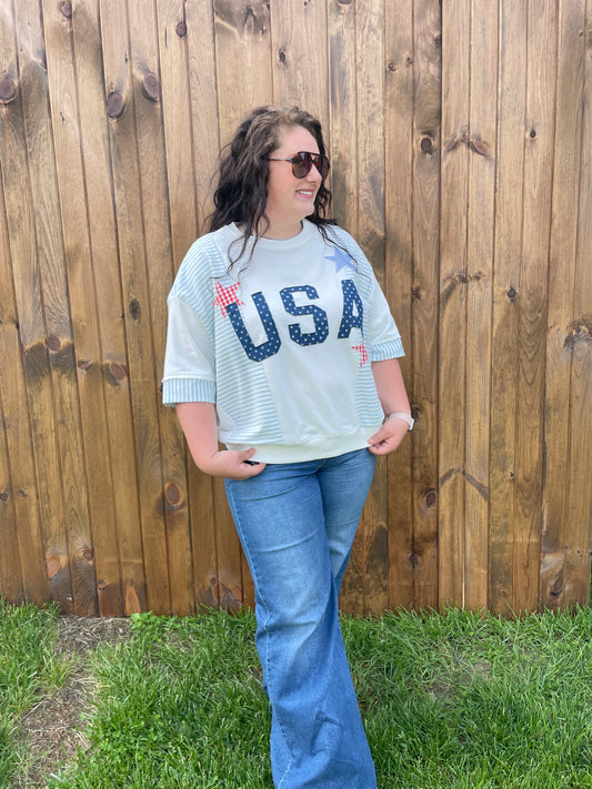 USA Patchwork Oversized Knit Top