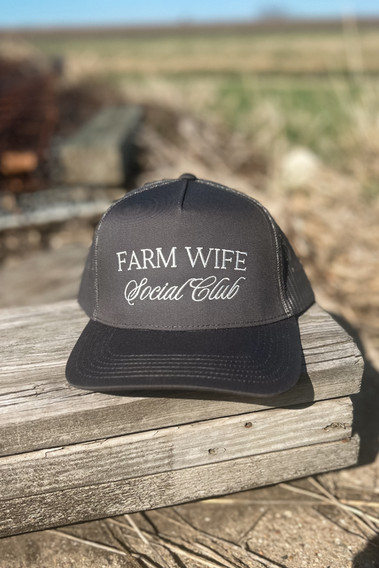 Farm Wife Social Club Trucker Hat with Mesh Back - Dark Gray