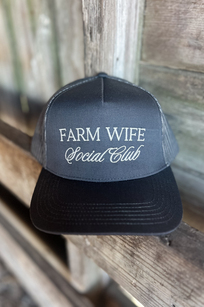 Farm Wife Social Club Trucker Hat with Mesh Back - Dark Gray